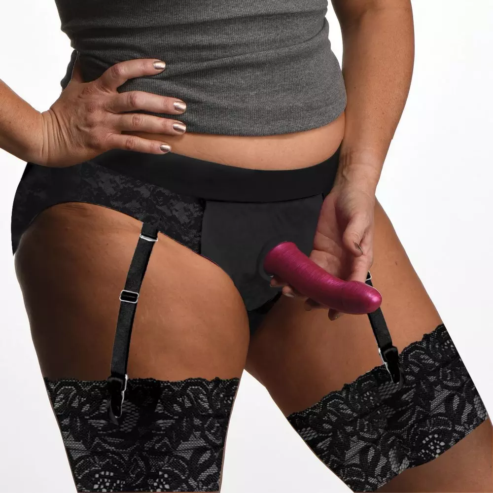 Strap U Laced Seductress Crotchless Panty Harness In BK 2XL-3XL